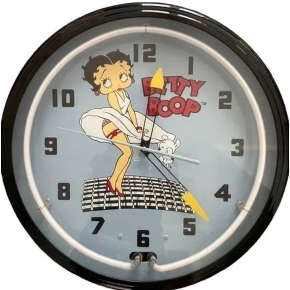 Burns Betty Boop Neon Wall Clock Blue 20" - Picture 3 of 7